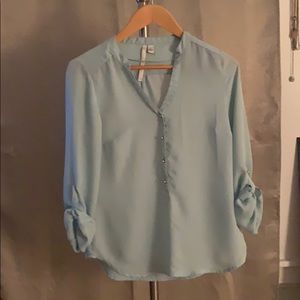 Lauren Conrad mint half button silky shirt